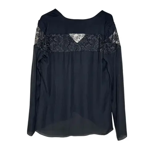 Cushnie et Ochs Womens Top Silk Lace Shoulders Boxy Fit V-Neck Long Sleeve Sz. 4