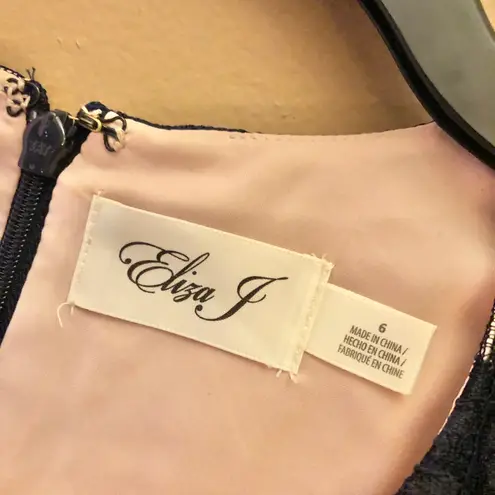 Eliza J Floral Lace Sleeveless Drop Waist Hi Low Dress Blue Tan 6