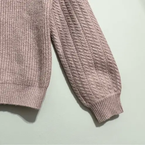 Tahari  Ribbed Cable Knit Crewneck Sweater Light Pink M