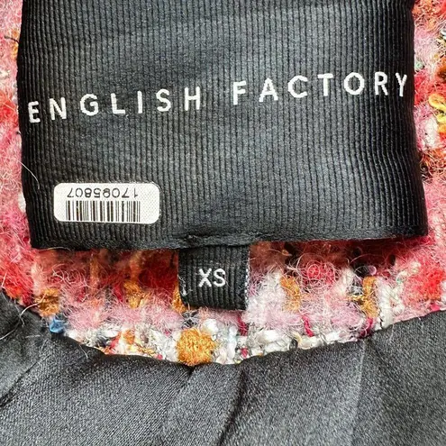 English Factory Tweed Blazer XS Boxy Boucle Faux Leather Trim Clueless $210