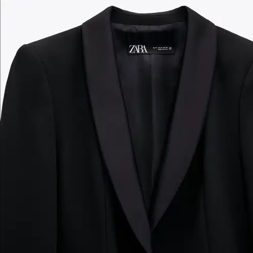 ZARA  DINNER TOXEDO Blazer Jacket w/ Satin Lapel Collar Long Sleeves Black S NEW