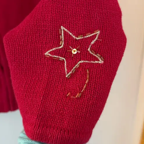 Tiara International Christmas Reindeer Red Knit Zippered Cardigan estimated size Medium