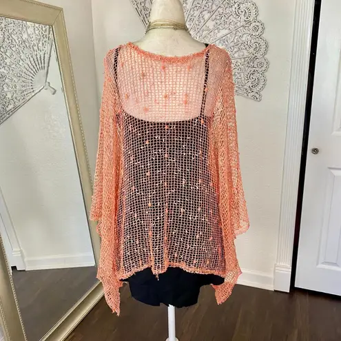 Whimsygoth Salmon Pink / Orange Boho Shawl Asymmetric Crochet Knit Top OS Size undefined