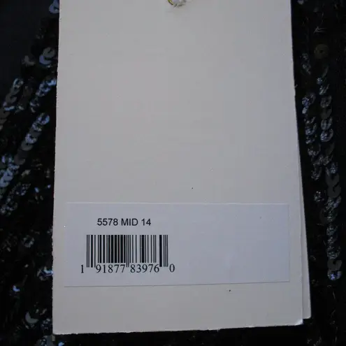 Mac Duggal 5578 Sequined V Neck Short Puff Sleeve Midi Dress Blue Size 14