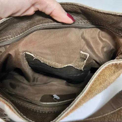 Maurizio Taiuti Italy Pony Calf Fur Brown Leather Crossbody Purse / Bag