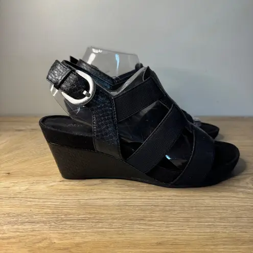 Aerosoles Shoes Womens Black Elastic Strappy Wedge Heel Sandals Shoes Womens 8W