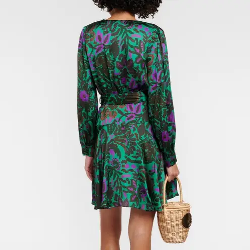 VELVET Graham & Spencer Bridget printed Wrap satin minidress, Multi, Medium, NWT Green