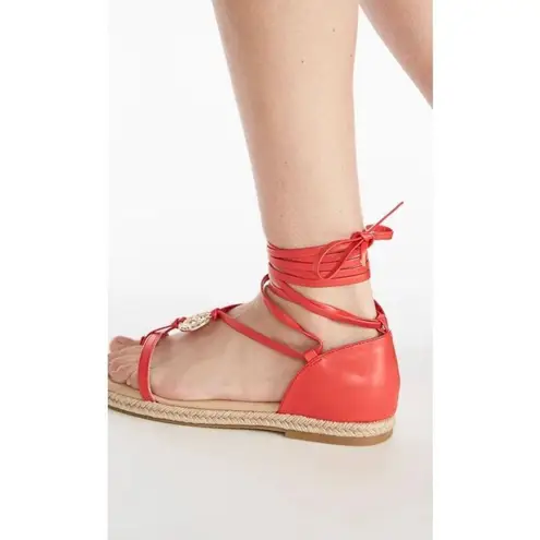 SHOEDAZZLE Women’s Flat Espadrille Rhinestone Medallion Wraparound Sandals Sz 7 Red