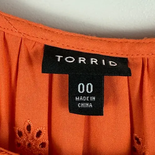 Torrid  Tank Top Women's 00 M Orange Eyelet Ruffle Lace Button Front Summer Beach