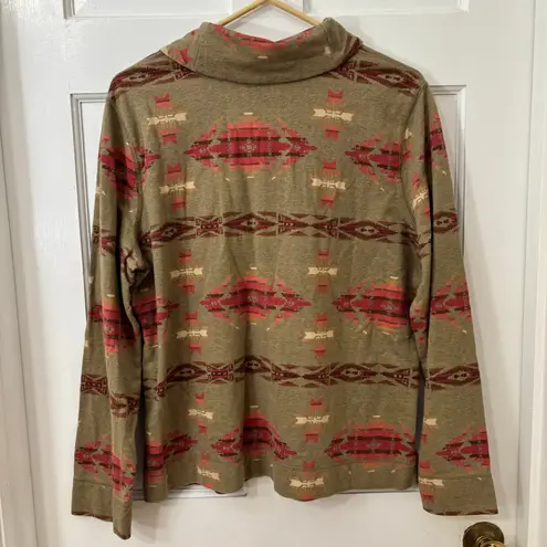 Chaps XL (L) Aztec Southwestern Boho Sweatshirt Pullover Cotton (Fits Like Lg) Green