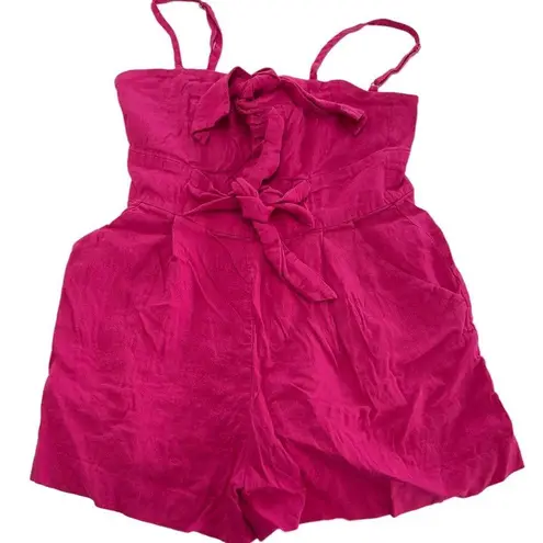 Milly Romper Womens 6 Pink Anya Sweetheart Neckline Tie Bow Cutout Linen