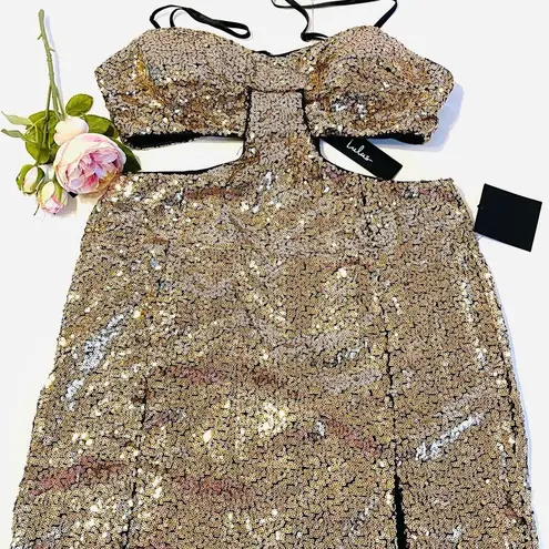 NWT Lulus Luxe Gold Sequin Cutout Bodycon Mini Dress. Size L