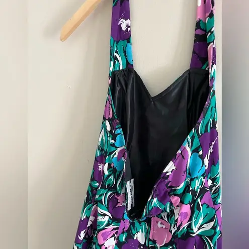 Vintage 80s 90s Floral Halter Mini Dress XS