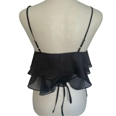 Rumored Tango Top Tiered Ruffles Shimmer Feminine Sheer MEDIUM Boho Feminine Black