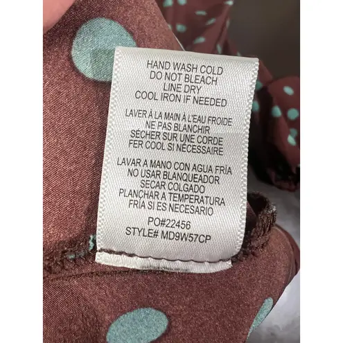 Bobeau Size Medium Dara Printed Dress Brown Green Polka Dots Hourglass Midi