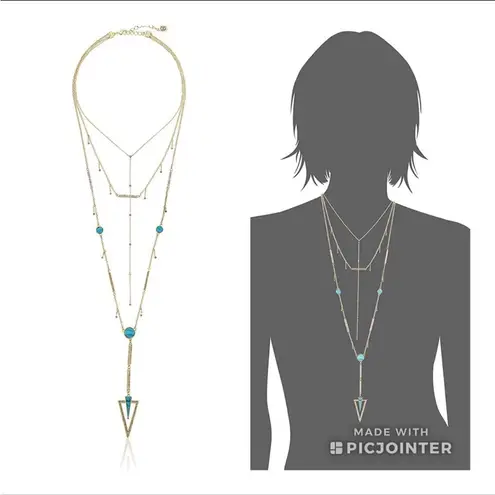 House of Harlow 1960 South Point Aztec Turqouise Layered Strand Necklace Gold