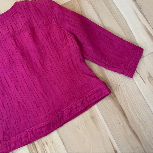 Hearts Of Palm Womens 8P Jacket Fuchsia Crinkle Effect 3/4 Sleeve Button Front Pink
