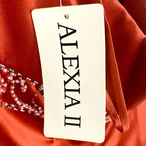 Bronze Satin Strapless Gown Beaded Empire Waist Pleated Bust Bridgerton 14 New Orange