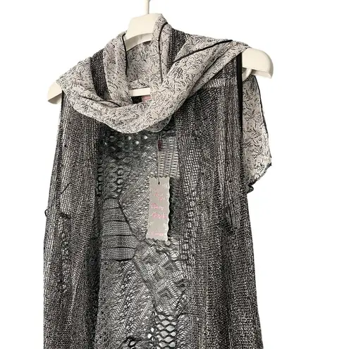 Pretty Angel Mesh Lace Sleeveless Draped Front Cover Up Duster Size S/M NEW Gray