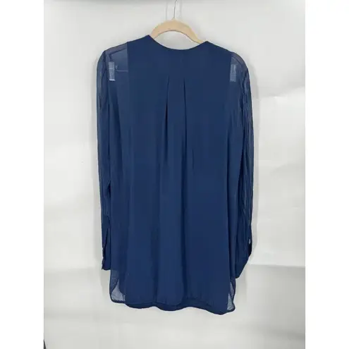 Vince  Dress Women Small Navy 100% Silk Long Sleeve Short V Neck Minimalist