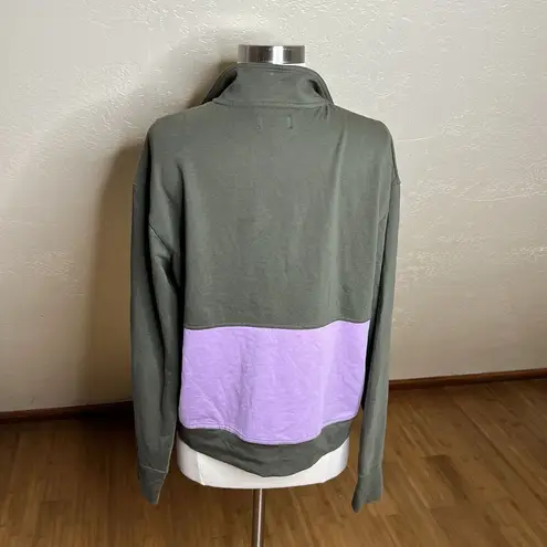 Pact Organic Sweatshirt Womens Medium Green Purple Colorblock Quarter Zip