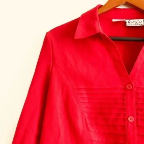 Kathy Che Top M Vintage Button Down Red Pleated Valentine's Day Heart Size M