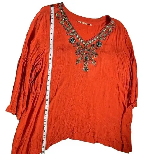 Soft Surroundings Orange Gauze Beaded Vneck Boho Resort wear Bohemian boho 2X