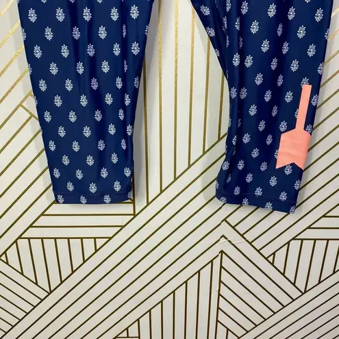 The Upside Pants Blue Floral Printed Drawstring Cropped Capri Leggings Size L Size L
