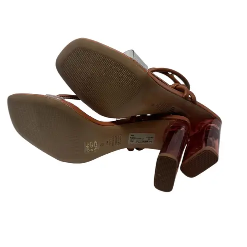 Schutz Siena Ankle Tie High Heel Sandals Caramel Brown Clear Size 9.5