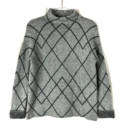 Christian Siriano | Gray Mock Neck Geometric Merino Wool Blend Sweater XS
