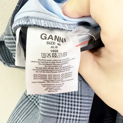 Ganni Womens Shorts High-Waisted Mini Suit Dress Plaid Forerver Blue Size 40 NWT