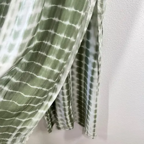 Strut & Bolt Green Tie Dye Fringe Trim Maxi Dress Boho Beach Spaghetti Strap S