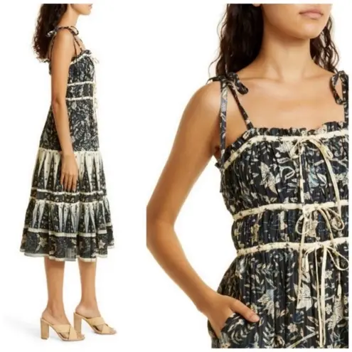 Ulla Johnson Ulla Johnson Indah Printed Midi Dress Size 10 Bohemian Tie Front Tie Shoulders