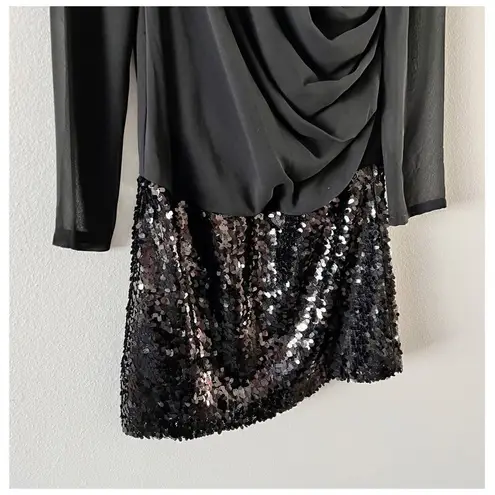 Dknyc Black Sequin Pailette Cowl Neck Mini Dress Sz S
