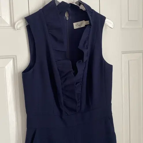 Eliza J Ruffled Sleeveless Jumpsuit V Neck Size 6 Navy