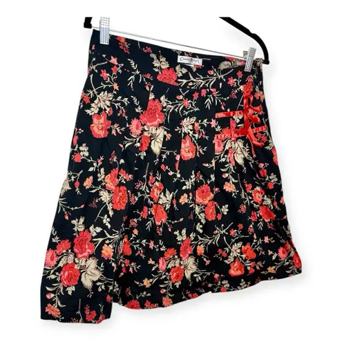 Vintage Claudia Richard Floral Ribbon Skirt Y2K Holiday Romantic Cottagecore M Black Size M