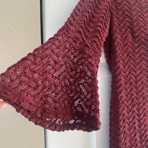 Sharagano  Womens 4 Burgundy Lace Overlay Shift Bell Sleeve Christmas Church