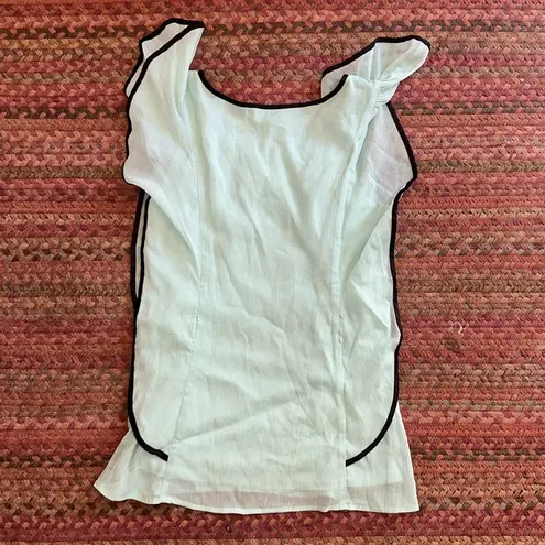 BCX MINT GREEN BLACK TRIM RUFFLE BLOUSE