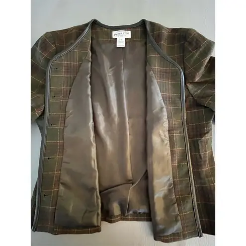 Pendleton Women's Petite Green Plaid Blazer Jacket Size 14 Button Front