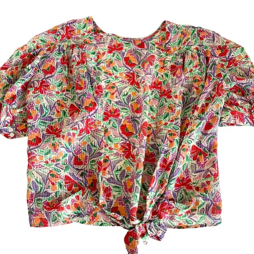 Ba&sh Amael Multicolor Floral Print Puff Sleeve Round Neck Blouse Size Medium