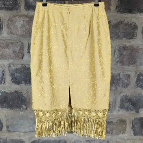 lafayette 148 Gold Brocade Fringe Silk Skirt Woman's Size 6 Knee Length Gold