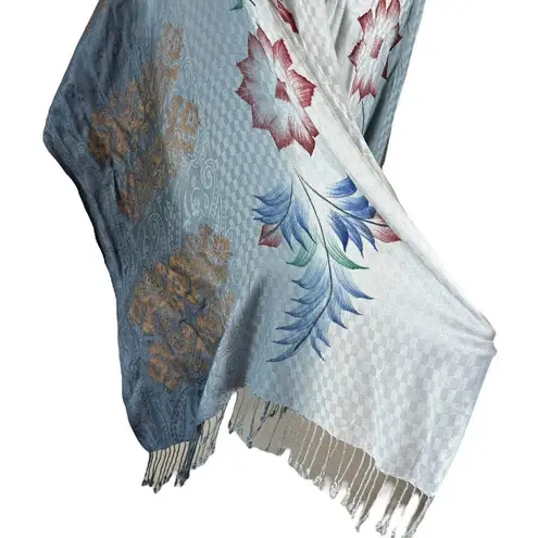 Handloom House silk floral saree stole scarf wrap Blue