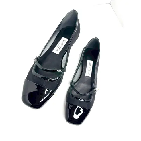 Jimmy Choo Patent Leather Semi-Sheer Ballet Flats Black Leather Slip-On 37.5