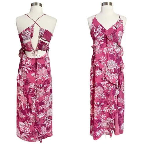 ZARA Maxi Dress Printed Ruffles Floral Pink Sleeveless ZARA Maxi Dress Printed Ruffles Floral Pink Sleeveless