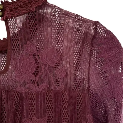 Chance or Fate Women’s Maroon Lace High Neck Blouse Top Victorian Vamp Goth