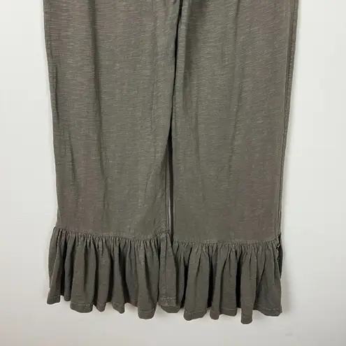 Matilda Jane Pants Womens Medium Green Wide Leg Ruffle Hem Cotton Pull On Crop M
