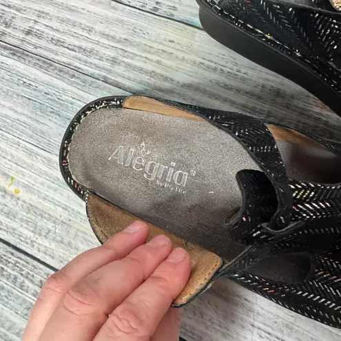 Alegria Leather Slip On Shoes Black Multi Pattern Comfort Clog Mary Jane 7