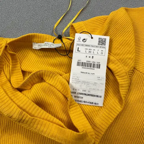 NWT Zara Trafaluc Top Yellow Ribbed Knit Asymmetric One Shoulder Long Sleeve Size L