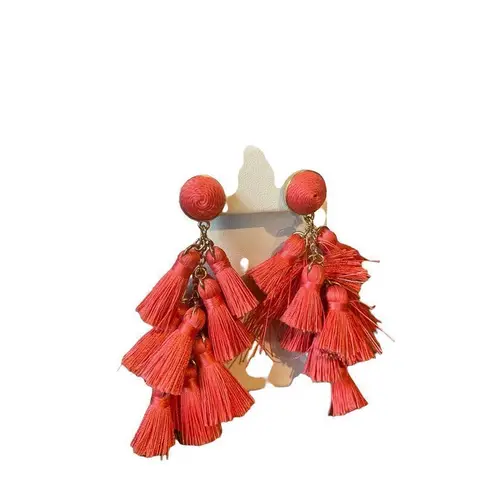 Coral pink multi mini tassel earrings Pink