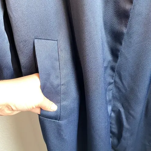 Belle Vere Navy Blue Belted Trench Coat Jacket Unique Sleeves Satin Feel Sz S
